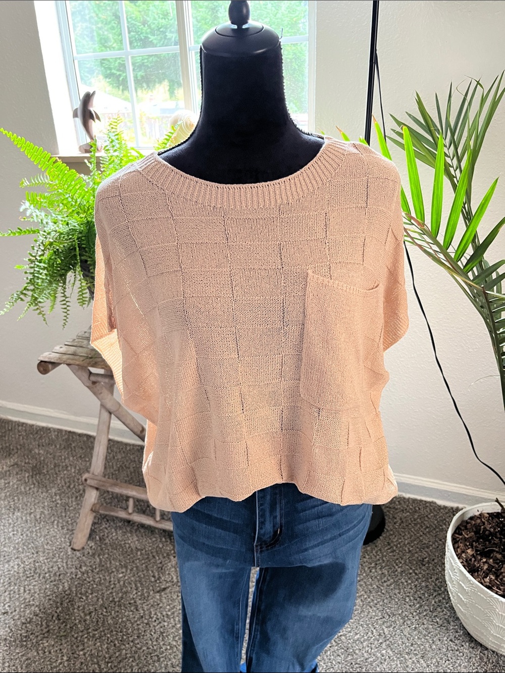 Light Peach Knit Pocket Top - Women